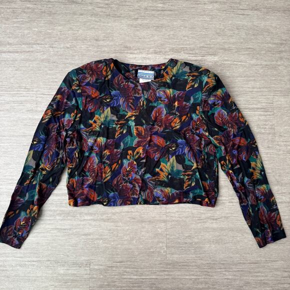 Vintage Samuel Blue Blouse Women’s 6 Made in USA 100% Rayon Long Sleeve Floral - Picture 1 of 6